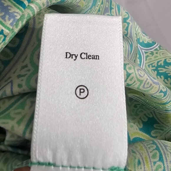 Coldwater Creek Green Blue Paisley Silk Blouse Peasant Retro Embroidered PL - Picture 12 of 13